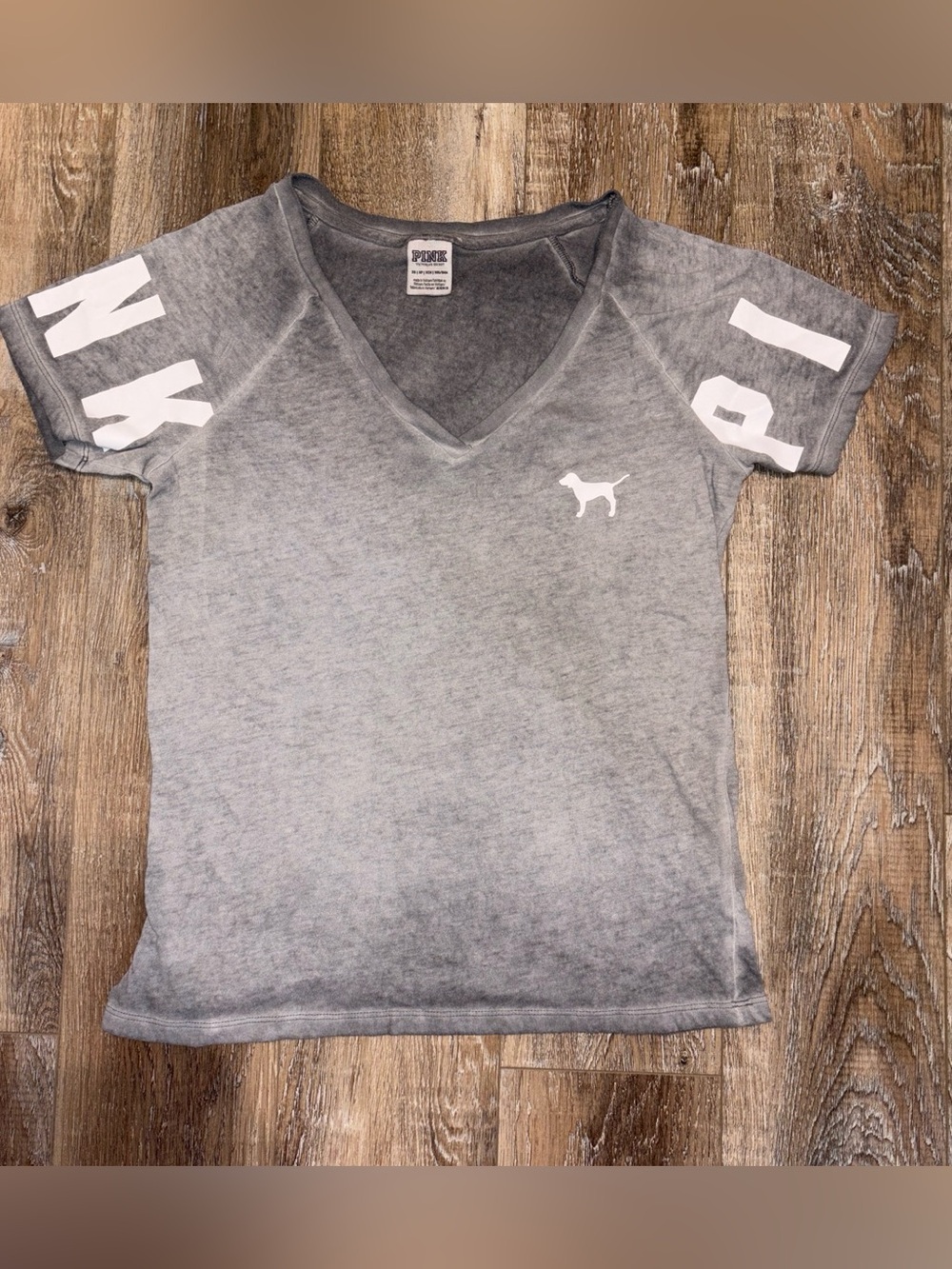 PINK Victoria's Secret Gray V-Neck Logo Tee